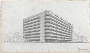 Schneider - Esleben, Paul; Düsseldorf, Uerdingerstr. 5; Bürogebäude - 1. Vorentwurf (Perspektive)