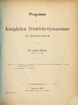 Programm des Königl. Friedrichsgymnasiums zu Gumbinnen : für das Schuljahr ... 1884/85