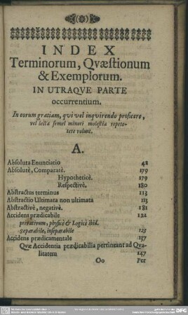 Index Terminorum, Quaestionum & Exemplorum. In Utraque Parte occurrentium