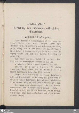 Dritter Theil. Herstellung von Lichtpausen mittelst der Chromsalze