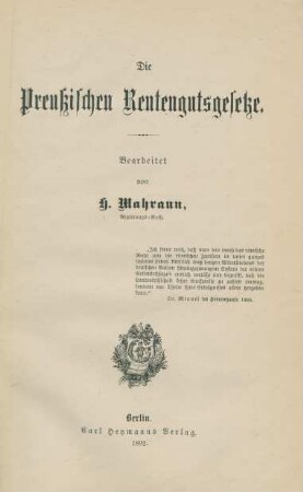 Die preußischen Rentengutsgesetze