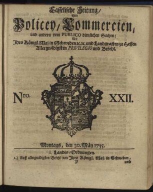 Nro. XXII, Montags, den 30. May 1735