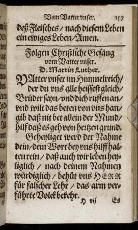 Folgen Christliche Gesäng vom Vatter unser.
