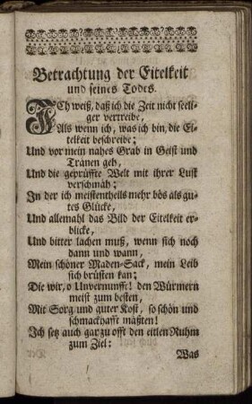 Betrachtung der Eitelkeit und seines Todes. - Fünffte Todes-Betrachtung.