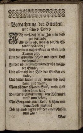 Betrachtung der Eitelkeit und seines Todes. - Fünffte Todes-Betrachtung.