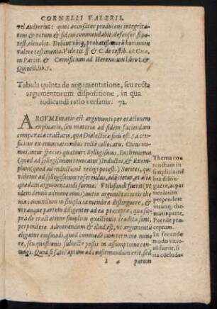 Tabula quinta de argumentatione ... in qua iudicandi ratio versatur.