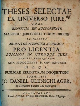 Theses selectae ex universo iure