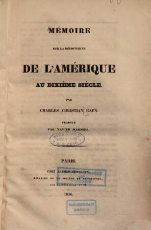 Memoire sur la découverte de l'Amerique au dixième siècle