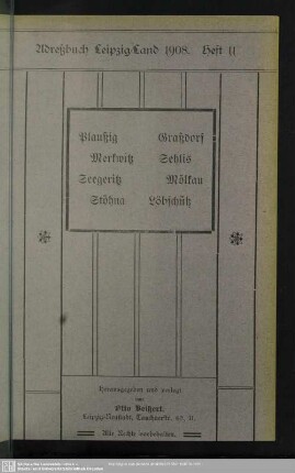 Heft 11. Plaußig. Graßdorf. Merkwitz. Sehlis. Seegeritz. Mölkau. Stöhna. Löbschütz
