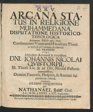 Arcana Status In Religione Muhammedana