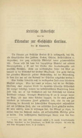 Kritische Uebersicht über die Literatur zur Geschichte Berlins
