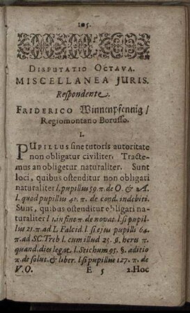 Disputatio Octava. Miscellanea Juris.