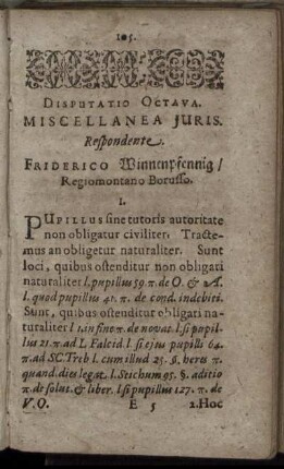 Disputatio Octava. Miscellanea Juris.