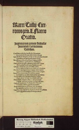 Marcii Tullij Ciceronis pro. L. Flacco Oratio
