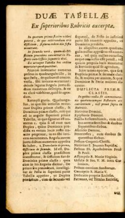 Duae Tabellae Ex superioribus Rubricis excerptae
