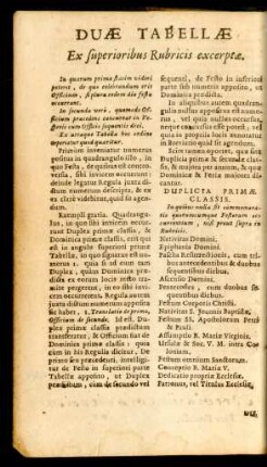 Duae Tabellae Ex superioribus Rubricis excerptae