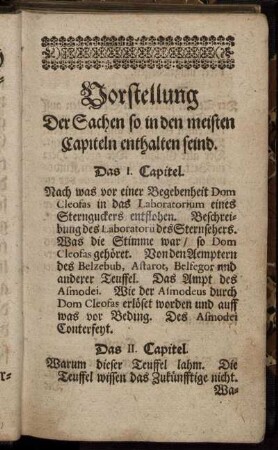 Vorstellung Der Sachen so in den meisten Capiteln enthalten seind.