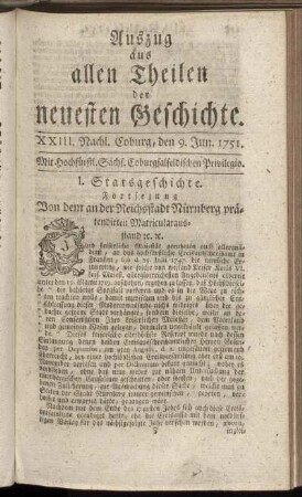 XXIII. Nachlese. Coburg, den 9. Jun. 1751.