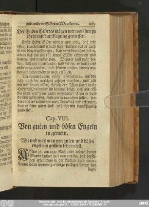 Cap. VIII. Von guten und bösen Engeln in gemein.