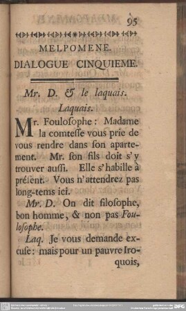 Melpomene. Dialogue Cinquieme