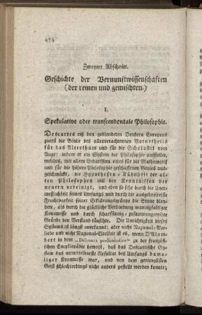 Zweyter Abschnitt. Geschichte der Vernunftwissenschaften (der reinen und gemischten.)