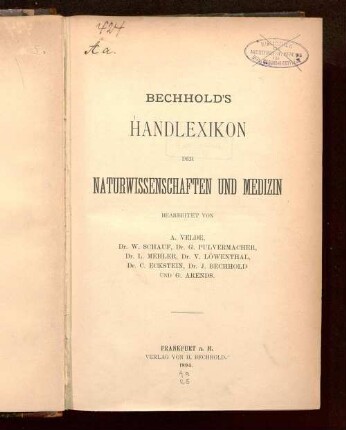 Bechhold's Handlexikon der Naturwissenschaften und Medizin