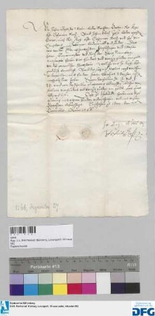 Dr. iur. utr. Johann Baptista Weber und Dr. iur. utr. Johann Ulrich Zasy, kaiserliche Geheime Räte, stellen der Stadt Nürnberg Quittung aus über 440 fl. Stadtsteuer.