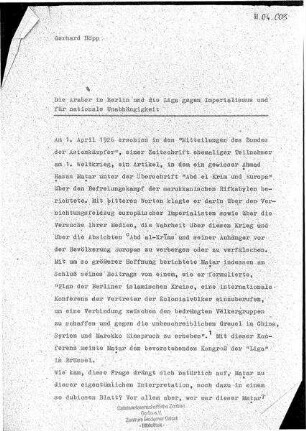 Die Araber in Berlin und die Liga gegen Imperialismus und für nationale Unabhängigkeit