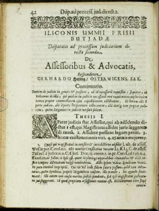 Disputatio [...] secunda. De Assessoribus & Advocatis.