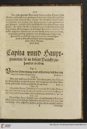 Capita vnnd Hauptpuncten / so in disem Bericht gehandlet werden