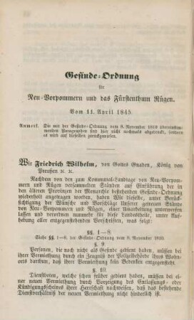 Gesinde-Ordnung für Neu-Vorpommern und das Fürstenthum Rügen.