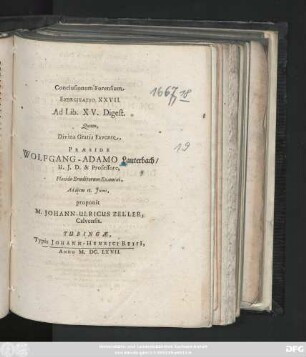 Conclusionum Forensium Exercitatio XXVII. Ad Lib. XV. Digest.