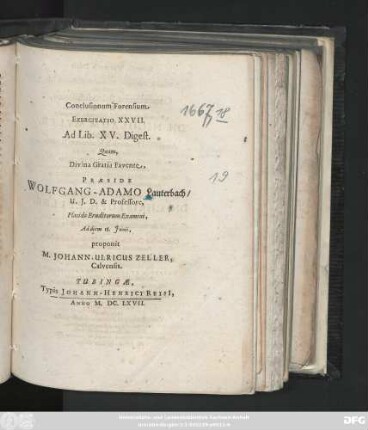 Conclusionum Forensium Exercitatio XXVII. Ad Lib. XV. Digest.