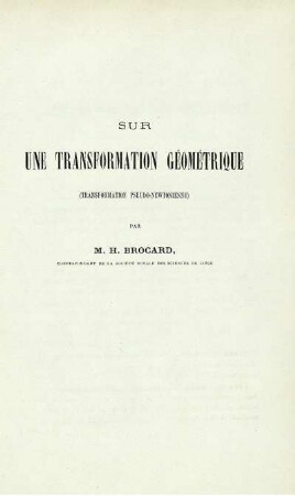 SUR UNE TRANSFORMATION GÉOMÉTRIQUE.