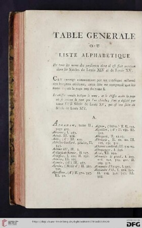 Table generale ou liste alphabetique
