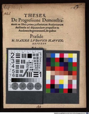 Theses de progressione demonstrationis : ex libro primo posteriorum Analyticorum Aristotelis ad disputandum propositae ...
