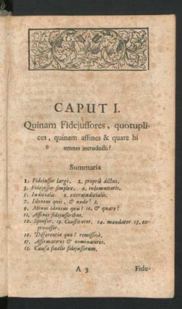 Caput I. Quinam Fideiussores, quotuplices, quinam affines & quare hi omnes introducti?