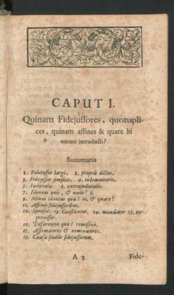 Caput I. Quinam Fideiussores, quotuplices, quinam affines & quare hi omnes introducti?