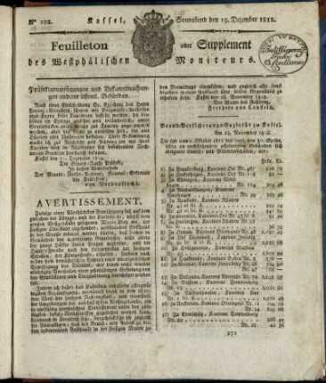 No. 102, Sonnabend den 19. Dezember 1812