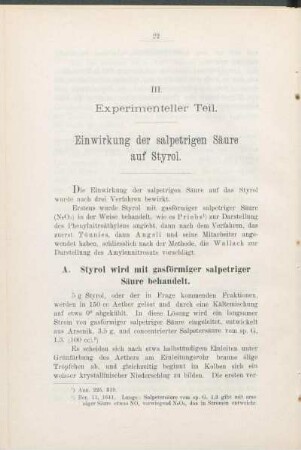 A. Styrol wird mit gasförmiger salpetriger Säure behandelt.