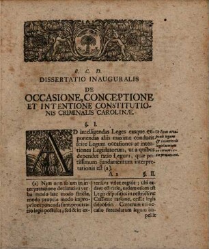 Dissertatio Inauguralis Juridica, De Occasione Conceptione Ac Intentione Constitutionis Criminalis Carolinae