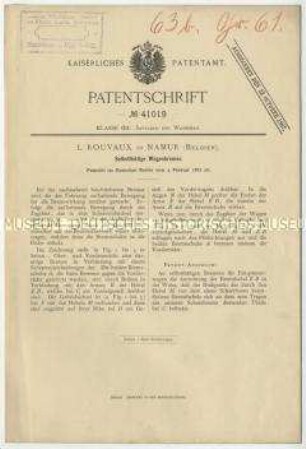 Patentschrift einer selbsttätigen Wagenbremse, Patent-Nr. 41019