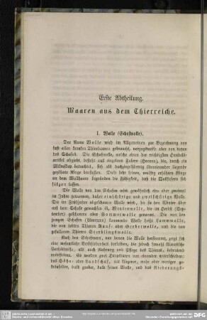 Erste Abtheilung. Waaren aus dem Thierreiche