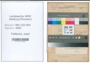 Entnazifizierung Josef Feldkamp , geb. 12.02.1907 (Kriminalassistent)