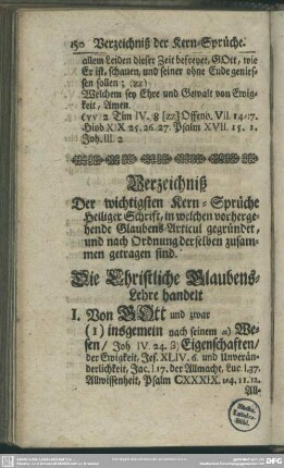 Verzeichniß Der wichtigsten Kern-Sprüche Heiliger Schrift, in welchen vorhergehende Glaubens-Articul gegründet, und nach Ordnung derselben zusammen getragen sind