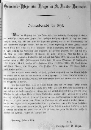 1895(1896): Gemeinde-Pflege und Krippe im St.-Jacobi-Kirchspiel : Jahresbericht