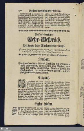 Fünff und dreyßigstes Lehr-Gespräch. Fortsetzung deren Wunderwercken Christi