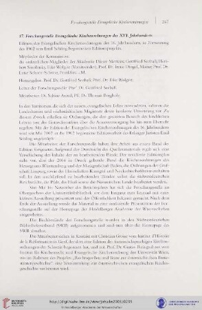 17. Forschungsstelle Evangelische Kirchenordnungen des XVI. Jahrhunderts