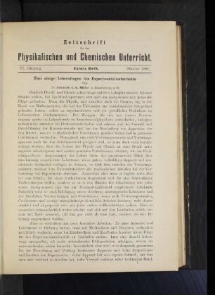 Über einige Lebensfragen des Experimentalunterrichts.