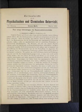 Über einige Lebensfragen des Experimentalunterrichts.